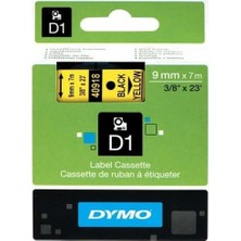 OEM Puun Dymo D1 40918 S0720730 9 mm x 7 mt Muadil Sarı Etikete Siyah Yazı Şerit Etiket Kaseti