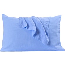 Özkaya Store Püskül 2-Adet Müslin Yastık Kılıfı Seti, 100% Pamuk Ultra Yumuşak 2-Katlı Müslin Kumaş Yastık Kılıfları, Havadar Nem Emici Terletmeyen Yastık Kılıfı (Açık Mavi, 50X70 cm 2'li Yastık Kılıfı Seti)