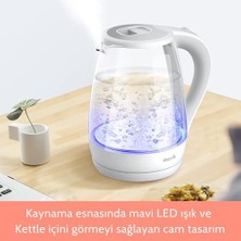 TeknoKapsül SH30W 1,7lt Mavi Işıklı Cam Kettle & Su Isıtıcı