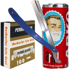 Ayrex Perma Sharp Berber Jileti 100'LÜ Paket, Arko 75G Tıraş Sabunu, Ali Bıyıklı Ustura Seti