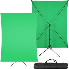 Özkaya Store 2X2M Yeşil Fon Perde + 2X2M Fon Stantı Fotoğraf Video Çekim Kiti Greenbox Set Stant Çantalı