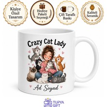 Tupya Gift Crazy Cat Lady Baskılı Çılgın Kedi Kadını Ingilizce Kahve Kupası Hediye