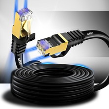 Özkaya Store M109F Cat7 Kablo 15 Metre/bakır TEL-10GBPS-50 Mikron Altın Kaplama/15 Metre Cat7 Ethernet Kablosu (M109F Cat7, Sıyah, 15 Metre)