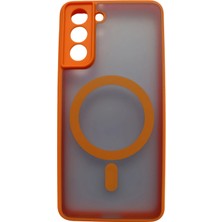 Teknomoda Samsung Galaxy S21 Kılıf Magsafe Uyumlu Lens Çevresi Korumalı Renkli Kenar Mat Silikon Turuncu