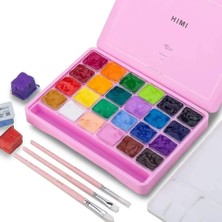 Himi Hımı Jelly Cup Gouache Set - 24 Renk 30 gr 3 Fırça (Pink Case Edition) H-TST100