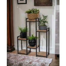 Özkaya Store Dekoratif Metal Gövdeli 6 Ahşap Raflı Saksılık Katlı Dikey Saksı Standı Çiçeklik Garden