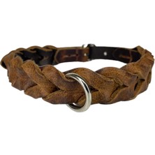 OEM Hakiki Deri Örgü Köpek Tasması (Taba, M (30-40CM))