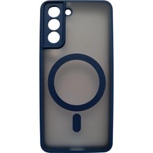 Teknomoda Samsung Galaxy S21 Kılıf Magsafe Uyumlu Lens Çevresi Korumalı Renkli Kenar Mat Silikon Lacivert