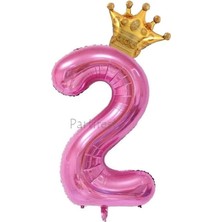 OEM Pembe Taçlı Rakam 2 Yaş Balon Seti Doğum Günü Dekorasyonu Pspembetacset