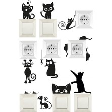 OEM Duvar Sticker 9'lu Sevimli Kedili Priz Üstü Sticker Siyah, 795258222266