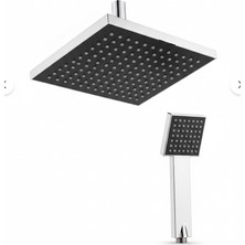 OEM Kare Tepe Duş Başlığı ve El Duşu Krom Duş Başlığı Siyah Renk Banyo Seti