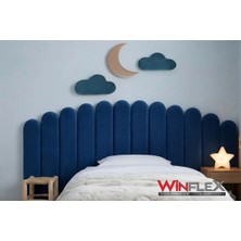 Winflex Ay ve Bulut Konseptli Yatak Başlığı ve Dekorasyon Seti (180 Cm) Mavi