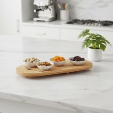 OEM Ayaklı Bambu Sunum Tabakları, Ayaklı Bambu Sunumluk, Kek, Börek, Çörek ve Çikolata Sunum Tepsisi Yuvarlak Kenarlı Oval Sunumluk (32XM*12CM*1,5CM)