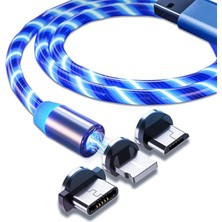 Özkaya Store 3in1 Lightning Type C Micro USB Işıklı Manyetik Şarj Kablosu 100 cm - AL2618