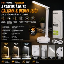 Fithome 3 Kademeli 40 LED Çalışma Okuma Işığı Şarjlı Dokunmatik Çalışma Masa Lambası