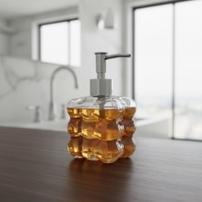 Özkaya Store Beyaz Bubble Design Cam Sıvı Sabunluk - 450 ml Kabartmalı Şık Banyo ve Mutfak Sabunluğu (7X12 Cm) (5066 - Şeffaf)
