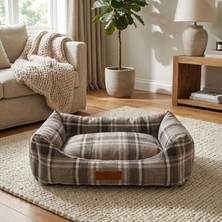 OEM Jungolica Comfy Pet Kedi ve Köpek Yatağı Bej/oeko-Tex Sertifikalı Dokuma Kumaş, Yıkanabilir Fermuarlı Minder, Destekleyici Yapı, Kaydırmaz Taban (Bej, Large 58 × 70 × 22 Cm)