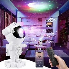 Özkaya Store Astronot Robot Tasarım Bluetooth Hoparlörlü Gökyüzü Gece Lambası Zamanlama Kumandalı Projektör