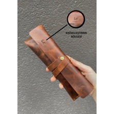 Özkaya Store El Yapımı Hakiki Deri Kalemlik - Çok Amaçlı Çanta (Koyu Taba)