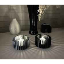 Brf Store Irmakxx Modern Çizgili Mumluk – 3D Baskı Tealight Mumluk (1 Adet)-Gri