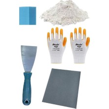 OEM Yunuskayatek Duvar Tamir Seti 2 kg Saten Alçısı,spatula,zımpara,sıva Süngeri,işçi Eldiveni 5 Parça Set