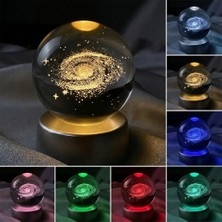 Özkaya Store Toz Bulutu Kristal Cam Küre Renk Değiştiren LED Işıklı Gece Lambası Dekoratif Hediyelik Galaxy Samanyolu