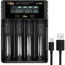 OEM Batteries LII-800 Akıllı Li-Ion Pil Şarj Cihazı, Type-C Girişli, LCD Ekranlı, 4 Slot Şarj, Li-Ion &amp; Ni-Mh Uyumlu (18650/21700 / Aa/aaa)