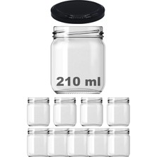 Özkaya Store Afracam 210 ml Siyah Metal Kapaklı Şeffaf Cam Kavanoz 9 Adet