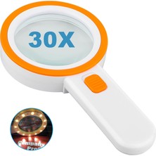 Özkaya Store 12 LED Işıklı Büyüteç, 30X Çift Cam Lens Elde Taşınabilir Aydınlatmalı Büyüteç Okuma Büyüteç, Yaşlılar Için Oku, Madeni Paralar, Pullar, Harita, Muayene, Makula Dejenerasyonu (Turuncu)