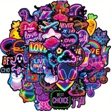 Özkaya Store 50'li Cartoon Neon Aesthetic Stickers, Sticker Set Laptop Notebook Tablet Sticker Seti