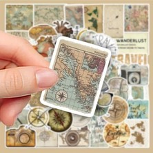 OEM 50'li Vintage Travel Map Stickers Set, Seyahat Sticker Seti Laptop Notebook Tablet Sticker Seti