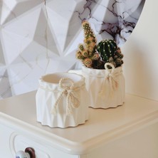 Özkaya Store Ikili Set, Iskandinav Tarz Beyaz Beton Saksı - Minimal Dekoratif Saksı Seti
