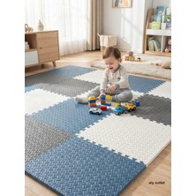 OEM 6 Parça 50X50 Puzzle Mat - 100X150 cm Kurulumlu Oyun Spor Matı Puzzle Halı Tatami 13M (Beyaz-Lacivert-Siyah)