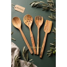Zeytin Ağacı Ahşap Tahta Kaşık Çatal Kevgir Spatula Seti (Zeytin Ağacı) Ağaç Kaşık 4 Lü
