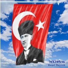 OEM 70X105 cm Saten Kumaş T.c. Kalpaklı Atatürk Fotoğraflı Türkiye Bayrağı - Bayrak