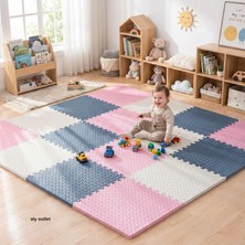 6 Parça 50X50 Puzzle Mat - 100X150 cm Kurulumlu Oyun Spor Matı Puzzle Halı Tatami 13M (Beyaz-Pemb
