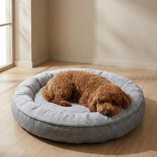 Bunny Kedi ve Köpek Yatağı Gri 85X85X15 cm Orta, Donut Şekli, Yükseltilmiş Kenar, Ultra Yumuş