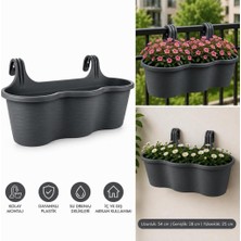Pratik Dayanıklı Şık 10LT Siyah Sahra Askılı Saksı 54X28X25CM Balkon Korkuluk Duvar Dekoratif