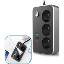 USB Type-C Priz Dönüştürücü Şarj Adaptörü Priz-2 Usb-1 Type-C 2 M Kablo Girişli Çoklu Fi�