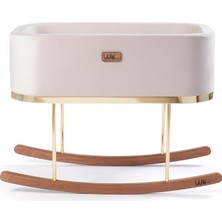 Beside Large Modern Premium Anne Yanı Bebek Beşik (Gold, Cream)