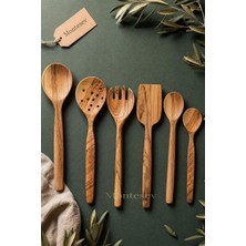 Zeytin Ağacı Ahşap Tahta Kaşık Çatal Kevgir Spatula Seti (Zeytin Ağacı) Ağaç Kaşık 6 Lı