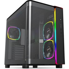 OEM Kıng 95 Pro Siyah Orta Kule Çift Bölmeli Kasa 6 Argb Fand ile 10 Port Argb Hub