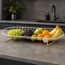 Gastrometa Krem Metal Meyve ve Sunum Sepeti – Uzun Oval Formlu Ayaklı Tasarım – 46 x 16 x 6 cm