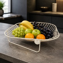 Gastrometa Krem Metal Meyve ve Sunum Sepeti – Kare Formlu Ayaklı Tasarım – 33,5 x 33,5 x 10 cm