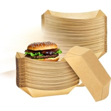 AyrStore Kağıt Tabak Küçük Boy 50'li Kullan At Gıda Sunum Tepsisi Sızdırmaz Hamburger Patates Sosisli