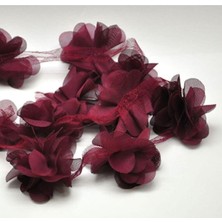 AyrStore Aker Hediyelik Bordo 1m Gül Lazer Kesim Çiçek 12-13 Adet Organze Tül Kenar Süsü Tekstil Tasar�