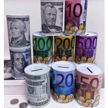 AyrStore Euro Dolar Desenli Metal Kumbara Silindir Tasarruf Para Kutusu 1 Adet