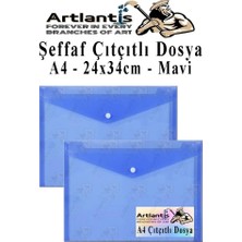 AyrStore Mavi A4 Çıtçıtlı Dosya Şeffaf Renkli Zarf Dosya 2 Adet Çıt Çıtlı Dosya Su Geçirmez 100 Y
