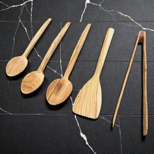 AyrStore El Yapımı Doğal Zeytin Ağacı 5 Parça Mutfak Seti - Sağlıklı Pişirme ve Servis Gereçleri (