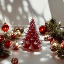 AyrStore Yılbaşı Çam Ağacı Kırmızı Gümüş Mum 9 cm